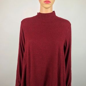 Chiffon-Hem Mock-Neck T Black Red Amore K#21